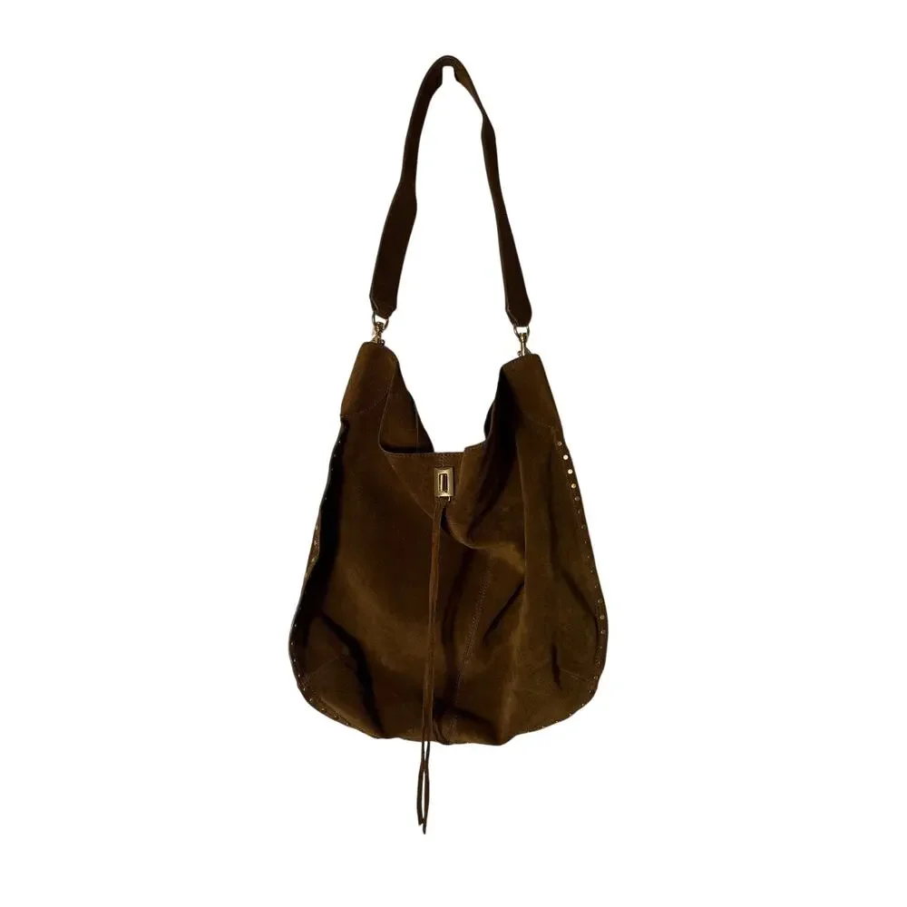 New W/O Tag Rebecca Minkoff Brown Suede Gold Studded Satchel Bag Sz 16